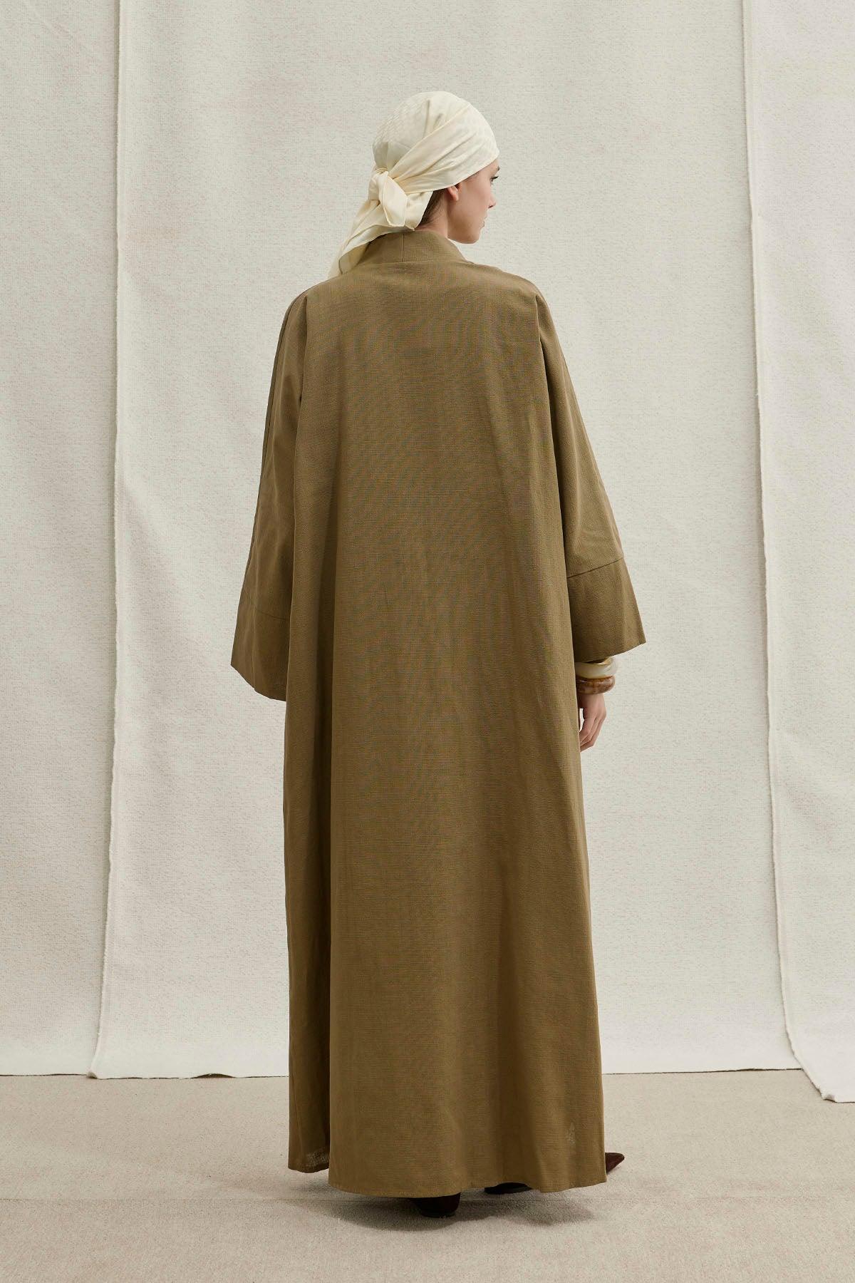 Soft Cotton Linen Two-Piece Khaki Abaya Set