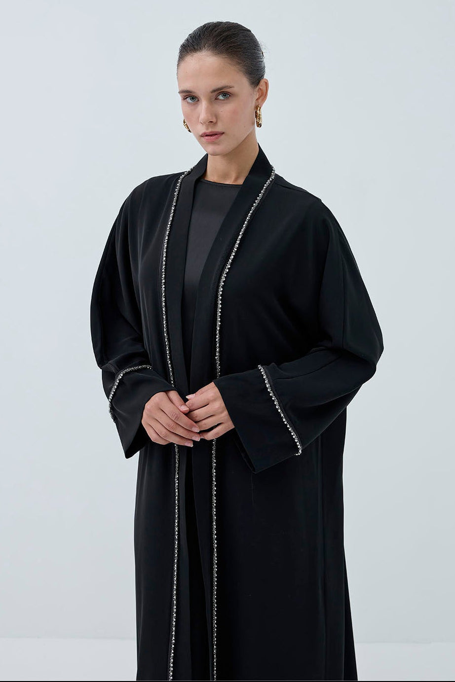 İnci Şerit İşlemeli Nida Abaya