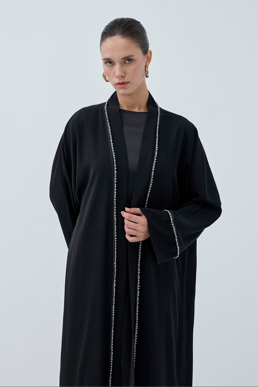 İnci Şerit İşlemeli Nida Abaya