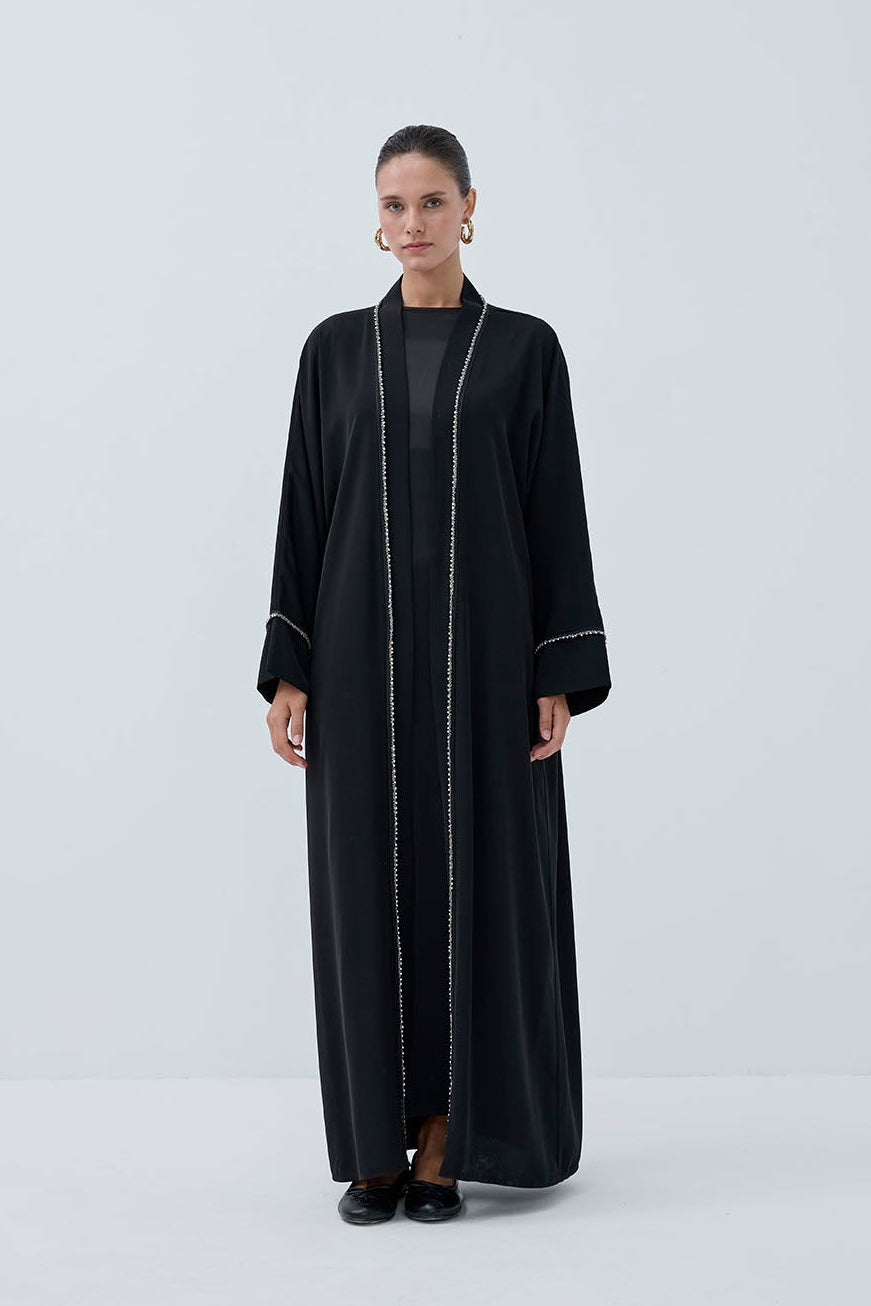 İnci Şerit İşlemeli Nida Abaya