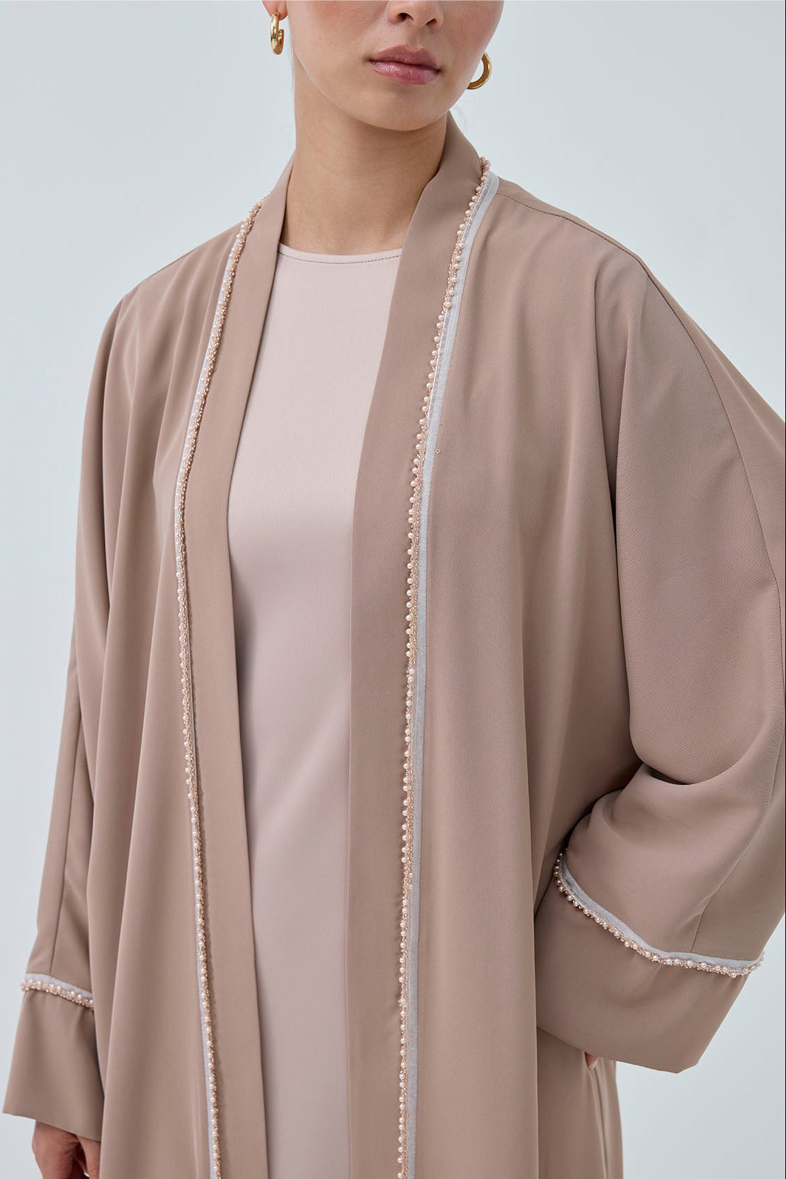 İnci Şerit İşlemeli Nida Abaya