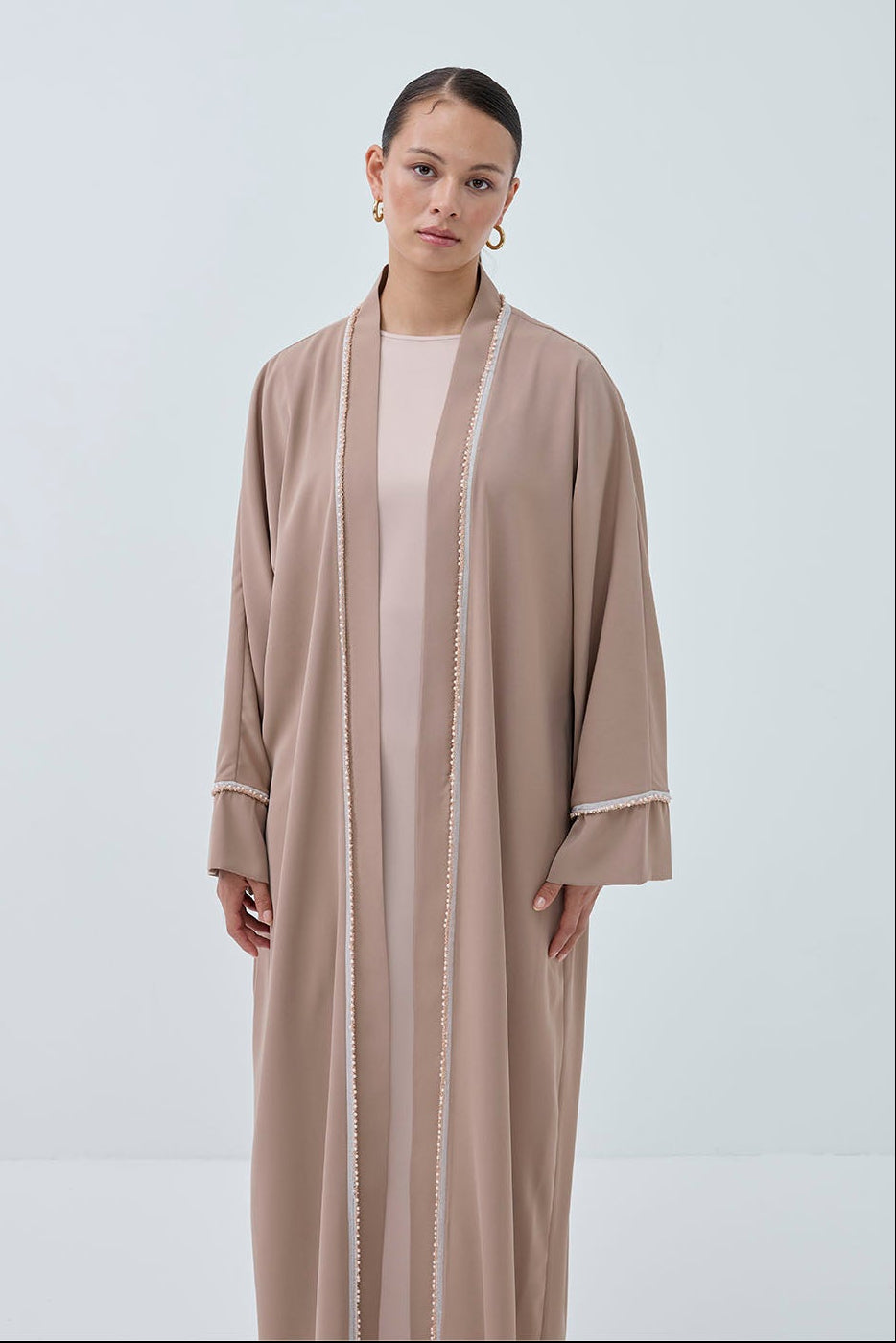 İnci Şerit İşlemeli Nida Abaya