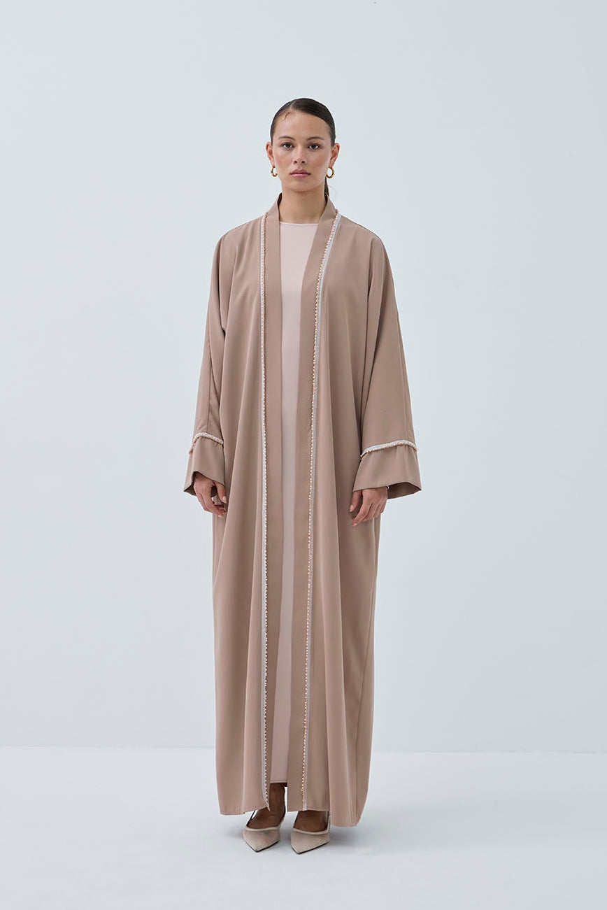 İnci Şerit İşlemeli Nida Abaya