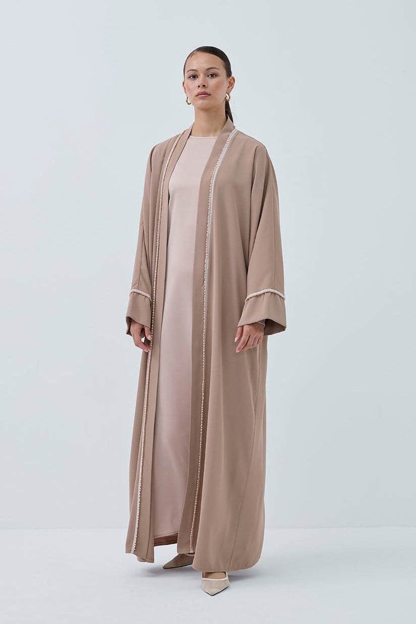 İnci Şerit İşlemeli Nida Abaya