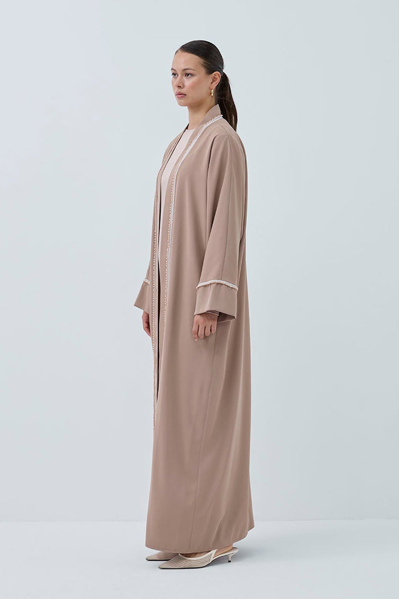 İnci Şerit İşlemeli Nida Abaya