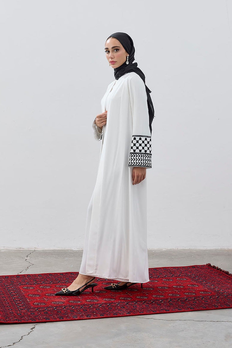 Modern Kefiye Kol Tasarımlı Nakışlı Dubai Kumaş Abaya