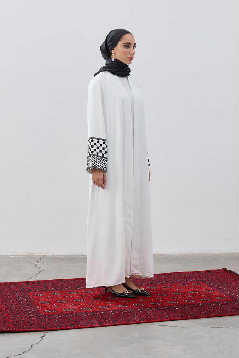 Modern Kefiye Kol Tasarımlı Nakışlı Dubai Kumaş Abaya